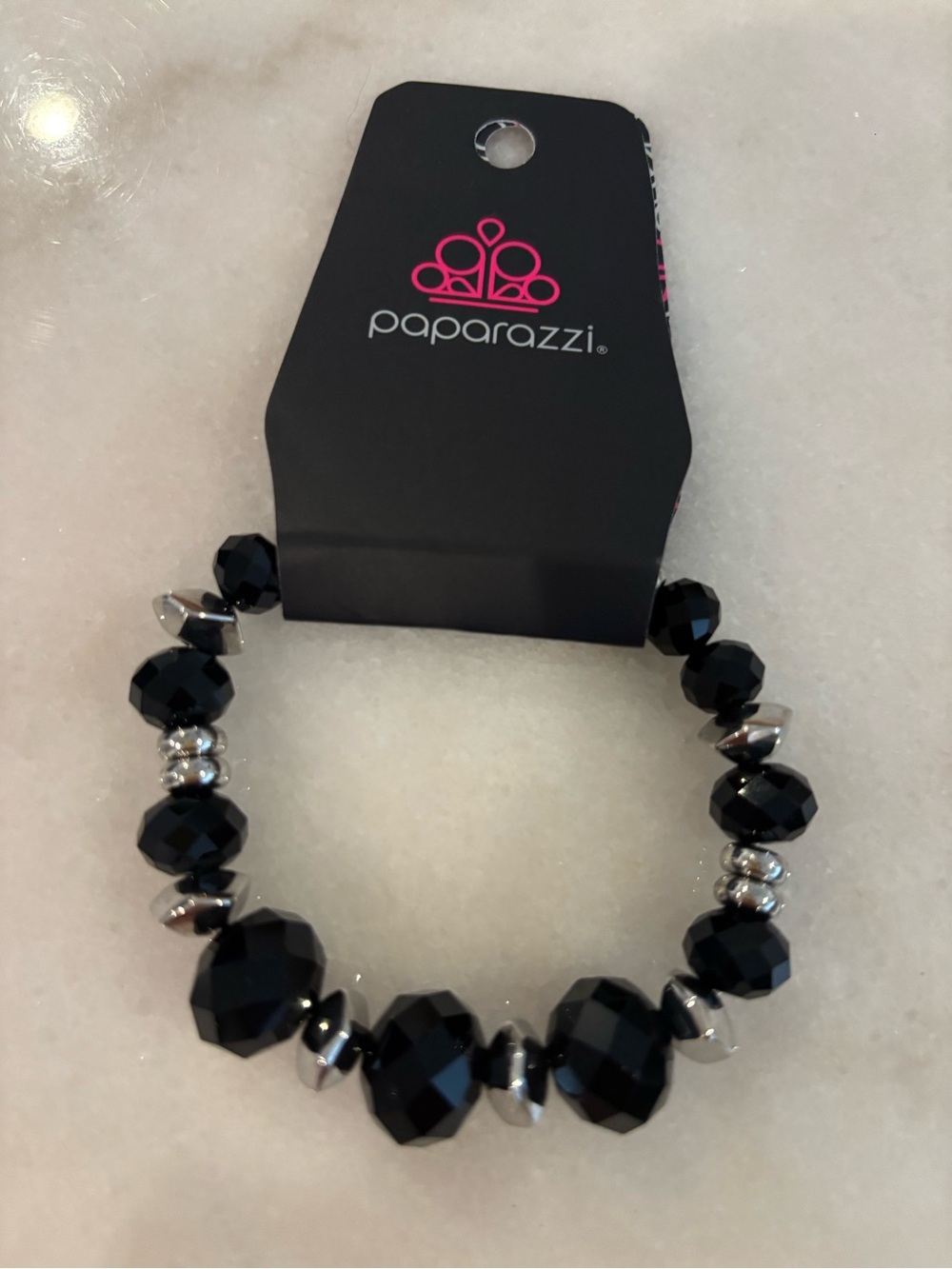 Paparazzi Black Faceted Bead Bracelet with Silver-Tone Accents